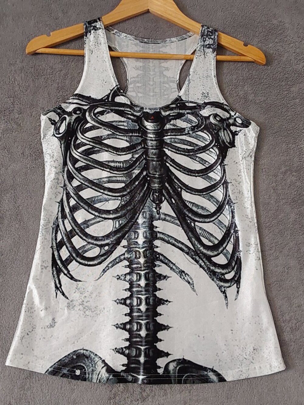 Skeleton Rib Cage Racerback Tank Top Gothic Punk Halloween Stretch Skull S